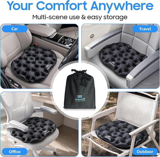 Portable Inflatable Seat Cushion, Ergonomic Pad with TPU and Soft Lycra Fabric, Foldable Lightweight Travel Cushion for Outdoor Use, Quick Inflation & Deflation Design with Storage Pouch - Image 8