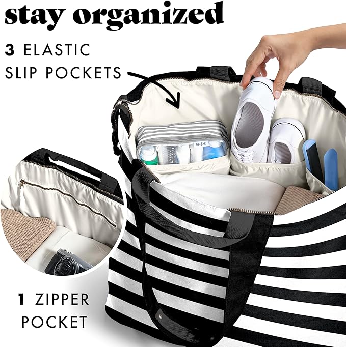 Fit & Fresh All The Things XL Beach Bag for Women, Oversized Travel Tote | Zip Closure, 3 Interior Pockets, 1 Large Zip Pocket, Dual Carry Handles, Canvas Weekender - Pool, College, Laundry, Groceries - Image 4