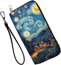 Women's RFID Blocking PU Leather Zip-Around Wallet, Large Capacity Clutch with Phone Holder, Travel Purse & Card Organizer with Removable Wristlet,Van Gogh Starry Night by Unknown