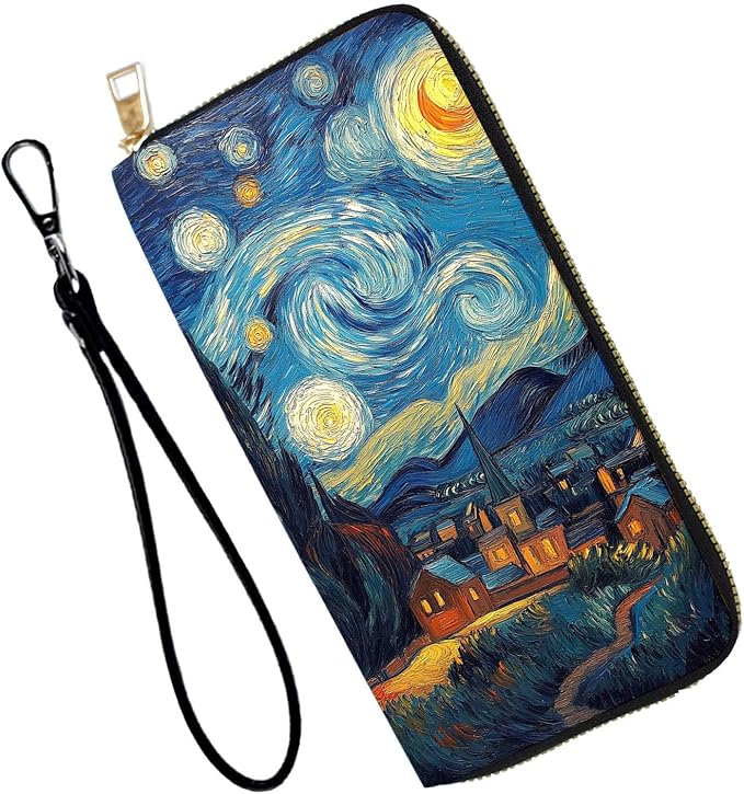 Women's RFID Blocking PU Leather Zip-Around Wallet, Large Capacity Clutch with Phone Holder, Travel Purse & Card Organizer with Removable Wristlet,Van Gogh Starry Night by Unknown
