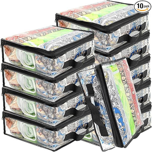 10 Pcs Extra Large Clear Travel Packing Cube，16 x 12 x 4 Clear Vinyl Zippered Storage Bags See Through Moving Bag Plastic Storage Bags PVC Multipurpose Pouch with Handle for clothing Storage by Hlimior
