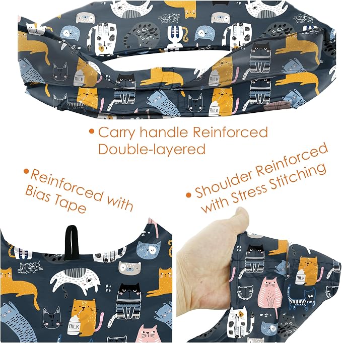 BeeGreen 6 Pack Cats Reusable Grocery Bags Gifts for Cat Lovers with Elastic Band Reusable Shopping Bags Bulk 50LBS X-Large Foldable-Machine Washable-Heavy Duty - Image 5