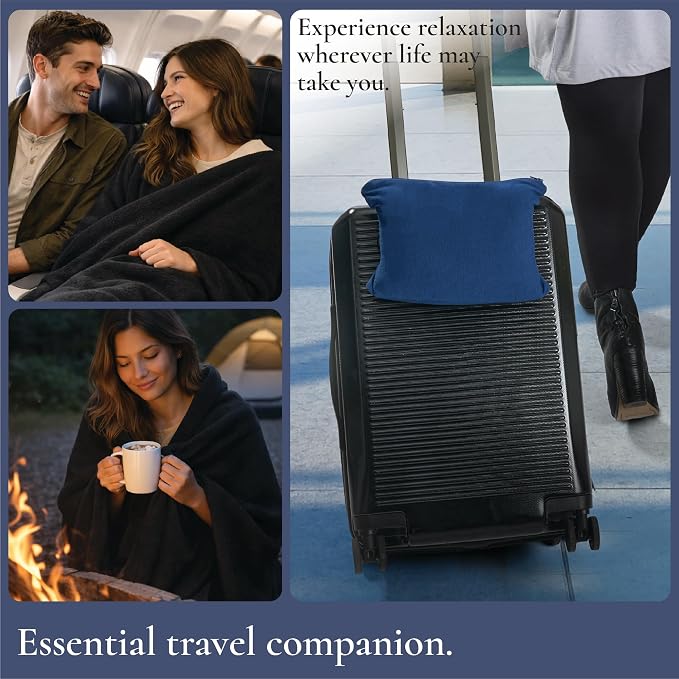 Brookstone Travel Blanket - 2-in-1 Super Soft Fleece Lightweight Throw Blanket with Carrying Pouch, Airplane & Car Travel Essentials, Blue Foot Pocket | Toe Pouch Keeps You Cozy and Prevents Slipping on Long Trips, Folds Into Its Own Sack for Planes, C... - Image 6