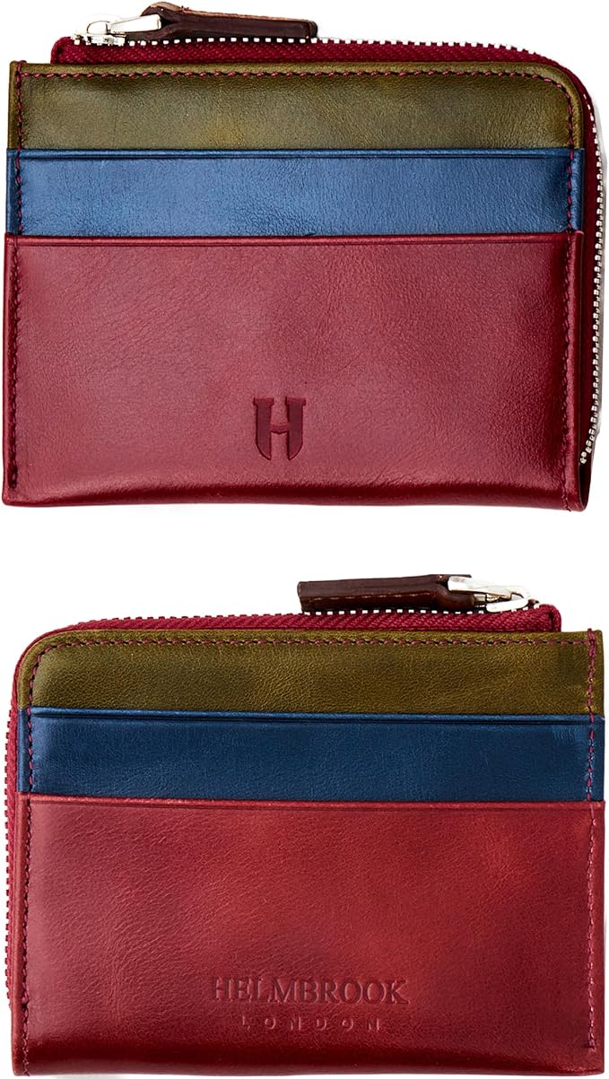 RFID Blocking Zipper Wallet, Slim Business Card Holder, Men & Women, Handcrafted Full-Grain Leather, Gift Box & Pouch, Christmas & Birthday, Burgundy (Plus Colors) by HelmbrookLondon