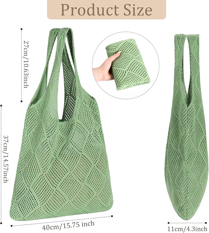 Sightor Crochet Tote Bag, Mesh Beach Bag Knit Summer Hobo Bag for Women | Beach Tote bag Vacation Outfits Aesthetic Boho Bag - Image 4
