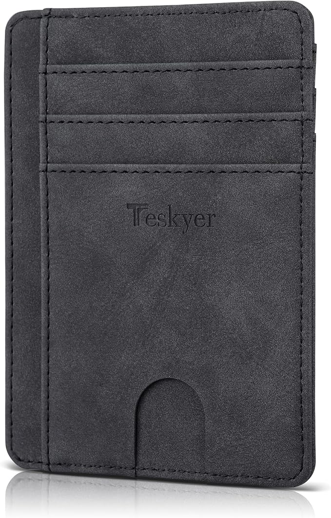 Teskyer Slim Minimalist Wallet for Men, RFID Front Pocket Card Holder | Ultra Slim Front Pocket Design, 8 Card Slots, RFID Protection, Smooth Faux Leather for Everyday Carry by TESKYER