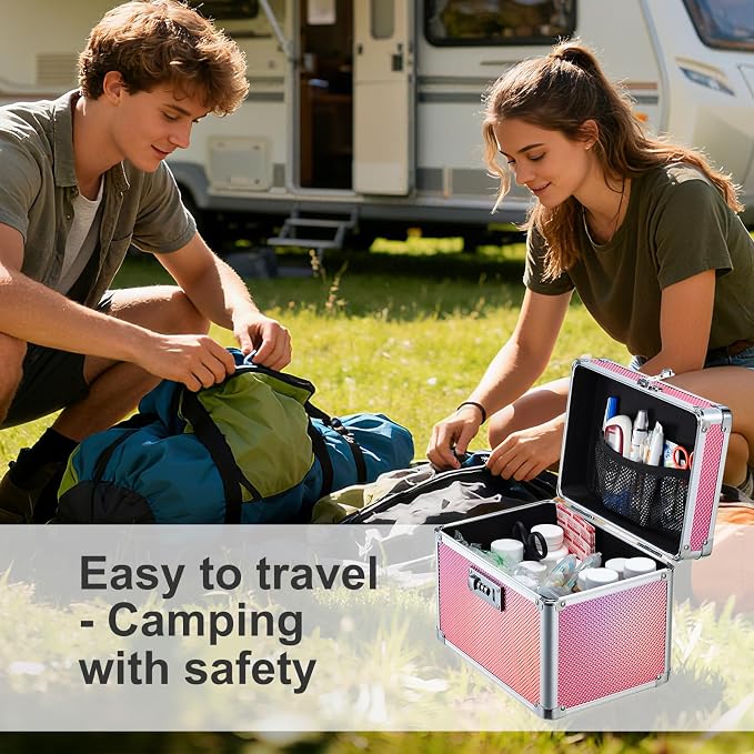 Medicine Lock Box with 3-Digit Combination Lock – Pink Lockable Storage Box for Medication, Small Lock Box for Valuables, 10"x7"x7.9" Locking Medicine Box for Home Travel Dorm - Image 4