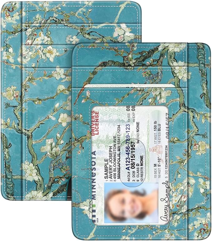 FINTIE Slim Front Pocket Wallet, RFID Blocking Credit Card Holder | Minimalist Card Cases with ID Window for Men Women, Blossom by Fintie