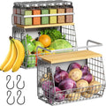 Magnetic Shelf for Fridge with Wood Lid, Fruit Potato and Onion Storage Bins, Pantry Organizers & Storage, Large Container Magnetic Spice Rack for Refrigerator, Kitchen Counter (Silver-gray, 2) by Ofiray-home