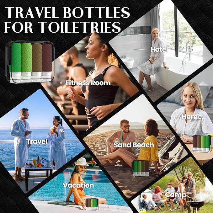 Silevoler Travel Bottles for Toiletries, TSA-Approved Travel Size Container | Woven Pattern BPA Free Silicone Leak Proof Refillable Liqus Shampoo And Conditioner Essentials Toiletry Bottles(Forest Green) - Image 7