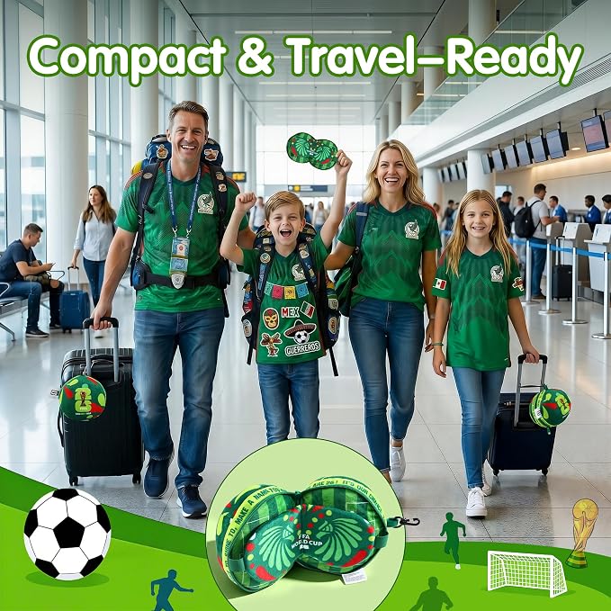 MESUCA FIFA World Cup 2026 Travel Pillow with Eye Mask, Soccer Ball Design Toy Plush 2-in-1 Neck Pillow, Ideal for Car, Airplane, Train Journeys, Kids Gift, FIFA World Cup 2026 Merchandise-Mexico - Image 3