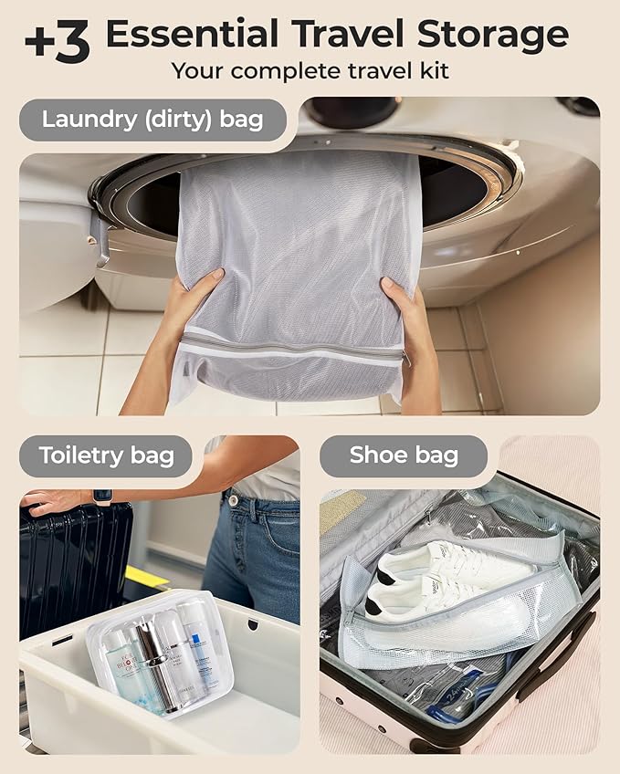 BAGSMART Travel Vacuum Bags with Rechargeable Electric Pump, 15PC Kit | Heavy-duty PA+PE material, Bonus Shoe, Laundry & Toiletry Bags, Save 80% Space Ideal for suitcase packing, travel & home. - Image 4