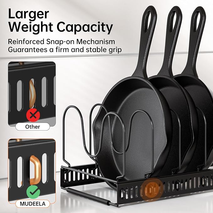 MUDEELA Expandable Pot Pan Lid Organizers inside Cabinet, 10 Divider 2-Pack | Expandable 11.8–22.9", 10 Adjustable Divider, Tool-Free Assembly, Non-Slip, Scratch-Proof, For Pan Lid Cutting Board Bakeware - Image 4