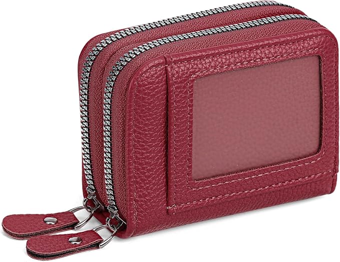 RNIEGA Credit Card Holder Wallet RFID Blocking Leather Small Wallet for Women Double Zipper Wallet with ID Window - Image 7