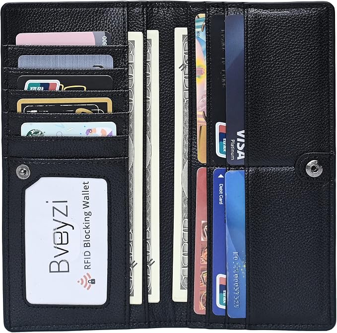 Bveyzi Ultra Slim Thin Leather RFID Blocking Credit Card Holder Bifold Clutch Wallets for Women - Image 7