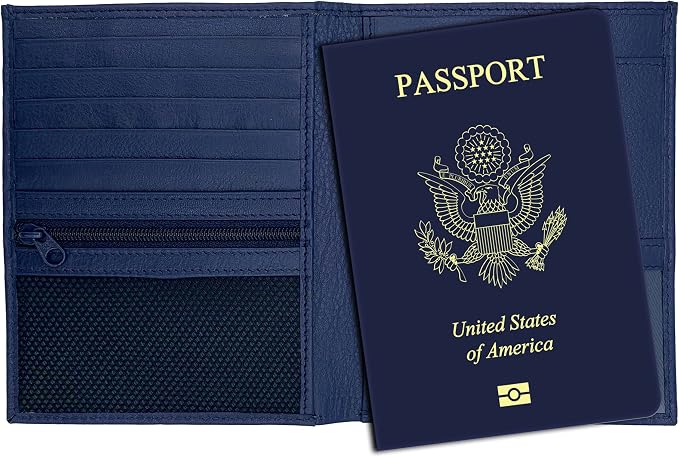 Blue RFID Genuine Leather Passport Wallet by 123CheapChecks