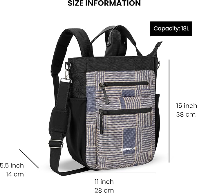 Sherpani Soleil, Anti Theft Convertible Backpack Tote (Blue Print Passport) | 18L Travel Shoulder Bag, Everyday Crossbody Purse, RFID Protection, Business Daypack, Travel Gift for Women, Fits 13" Laptop - Image 4