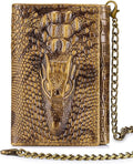 STEELLION Men's Trifold Wallet, Cowhide, 13 Card Slots, ID Window, RFID | Croc-embossed cowhide with a removable chain; practical organization for office, travel, and everyday carry (Brown) by STEELLION