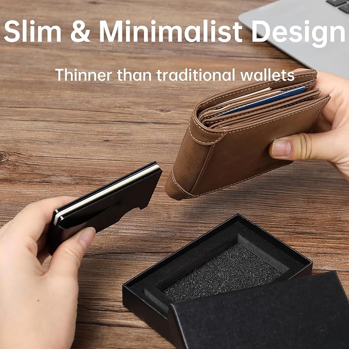 Slim Wallet for Men,RFID Blocking Minimalist Metal Wallet, Money Clip/Cash Holder, Front Pocket Aluminum Credit Card Holder, Ideal Gift for Men,Matte Carbon Fiber - Image 3
