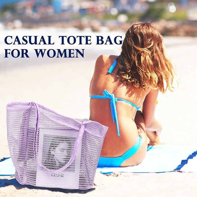 Fammart Mesh Beach Bag for Women, Summer Straw Tote Hobo Pool Bags with Zipper Pocket, Travel Vacation Cruise Essentials 2026 - Image 2