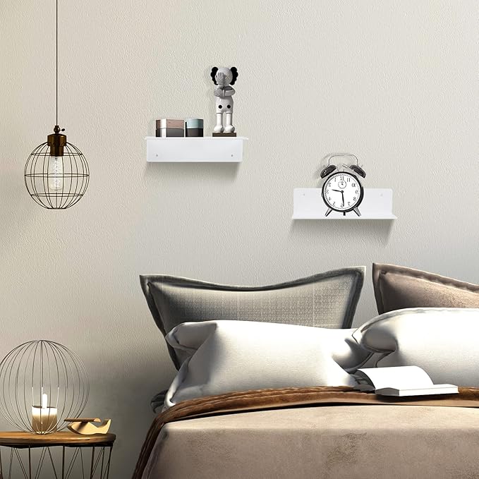 9 Inch Acrylic Floating Shelf No Drill Adhesive Wall Shelf Set of 4 for Funko Pop Storage, Floating Shelves Damage-Free Expand Wall Space for Living Room, Bathroom, Gaming Room, Office - White - Image 2