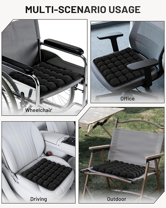 Inflatable Seat Cushion for Office, Travel, Car & Wheelchair - Inflating Air Cushion Seat, Portable Comfort Seat Cushions for Airplane, Stadium, Chair - Ergonomic Support for Long Sitting (Black) | Inflating Air Cushion Seat, Portable Comfort Seat Cush... - Image 6
