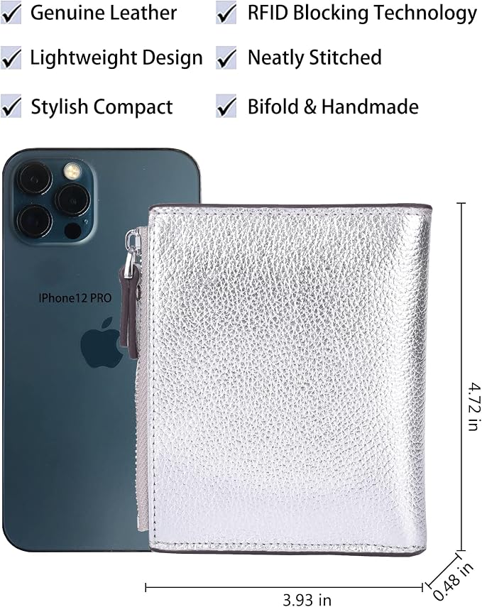 Women's RFID Blocking Leather Small Compact Bi-fold Zipper Pocket Wallet Card Case Purse with id Window - Image 4