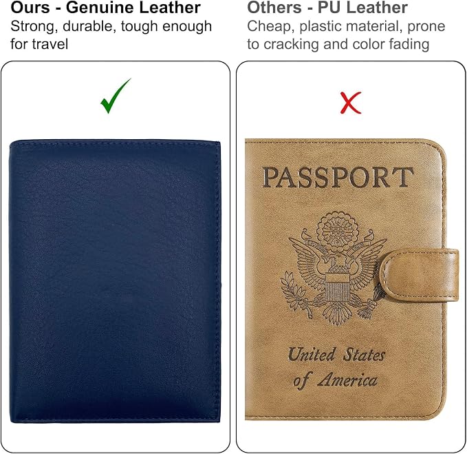 Blue RFID Genuine Leather Passport Wallet - Image 5