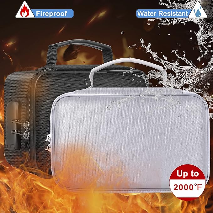 ENGPOW Small Fireproof Bag with Lock,Money Organizer Case,9”x 5.3”x 3.7” | Cash Safe Wallet Carrying Bag Set with Multi-Pocket, Portable Home Travel for Card,Passport,Coin,Check,Bill,Soft Box,2 Pack - Image 2