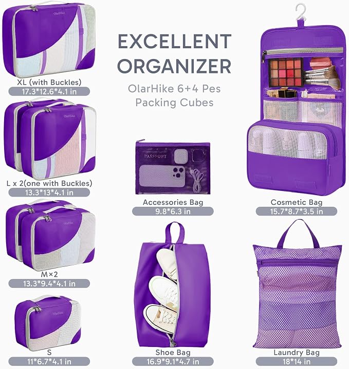 OlarHike 10 Set Packing Cubes for Travel, Gifts for Women Mom,Anti-Tearing Suitcase Organizer with Over 1000 pcs Mesh Holes,Vacation Essentials & Accessories for Cruise Ship - Image 2