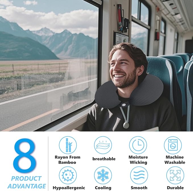 Neck Pillow Cover, Breathable Mesh Travel Neck Pillow Replacement Covers with Zipper, Cool and Elastic Fabric Airplane Pillow Covers for Traveling、Car、Home、Office (Dark Gray, No Filler) - Image 3