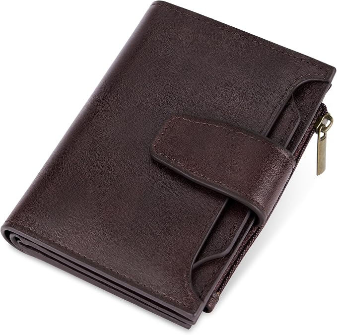 Small Wallet Women RFID Blocking Genuine Leather Bifold Compact Card Holder Wallet for Women with Zipper Coin Pocket 4 ID Window by Airkit