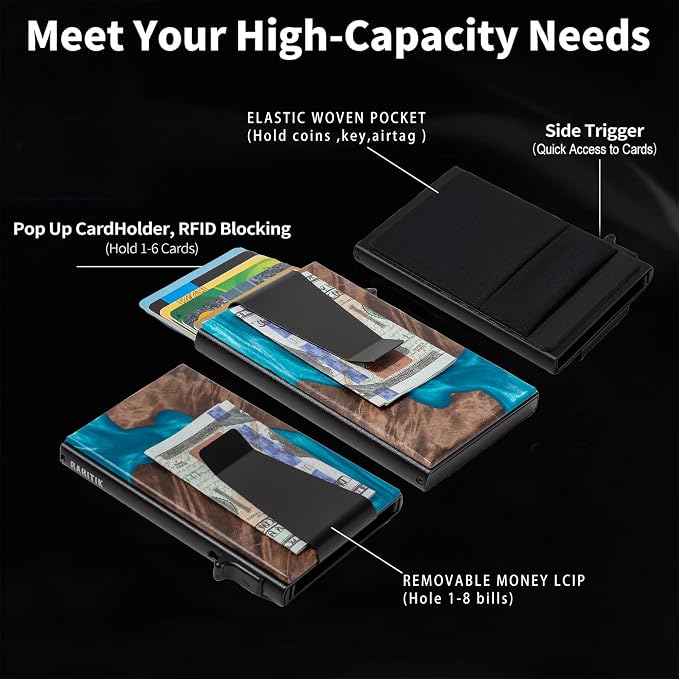 Slim Card Holder Wallet for Men, Minimalist RFID Blocking Pop Up Wallet, Smart Metal Business Card Case Holds 12 Cards, Money Clip, Front Pocket Wallet, Gifts for Men - Image 6