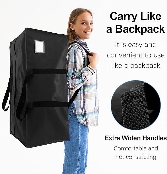 6 Pack Heavy Duty Extra Large Moving Bags W/Backpack Straps - Strong Handles & Zippers, Storage Totes For Space Saving, Fold Flat, Alternative to Box and Bin (40 gal, Black) - Image 4