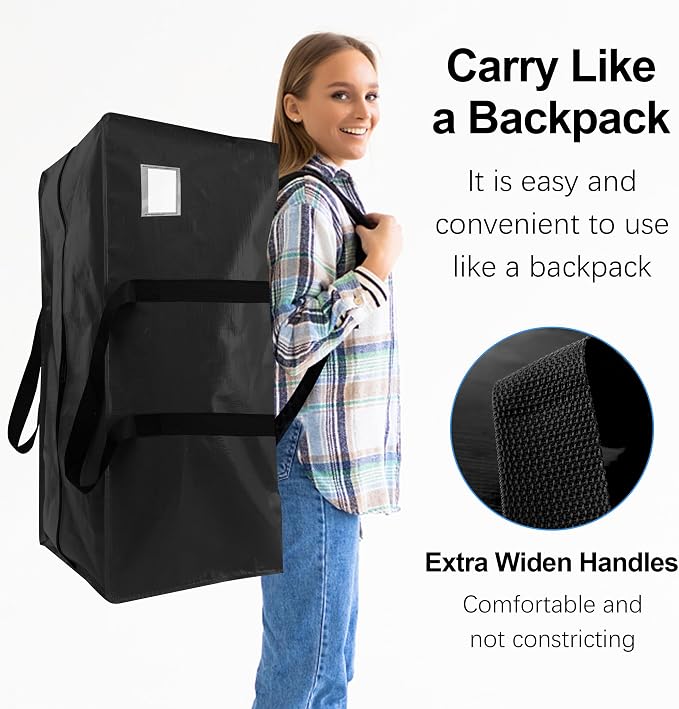 VELVETSURE 12 Pack Heavy Duty Extra Large Moving Bags W/Backpack Straps - Strong Handles & Zippers, Storage Totes For Space Saving, Fold Flat, Alternative to Moving Box and Storage Bin, Black - Image 4