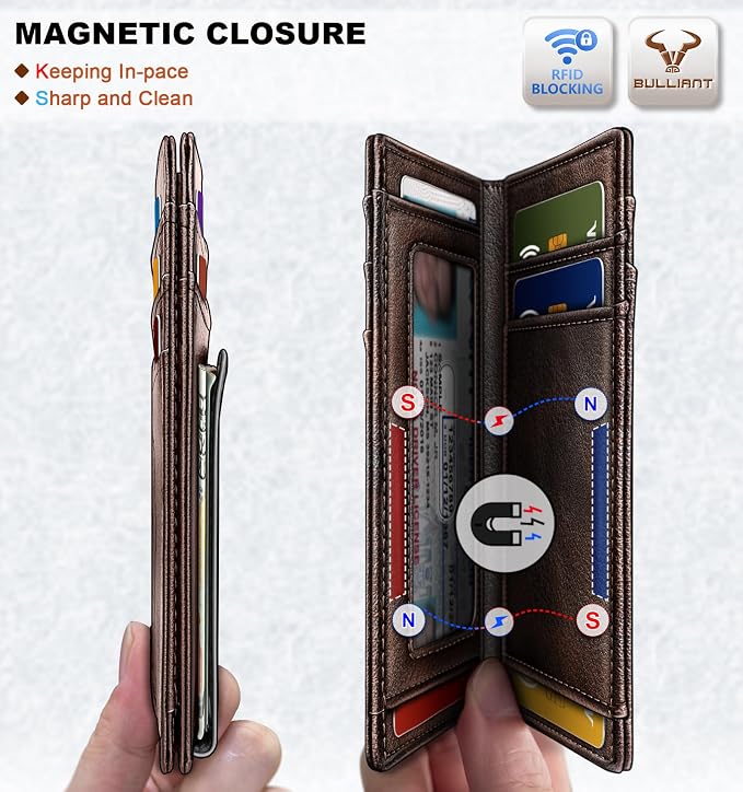 BULLIANT Magnetic Slim Leather Pocket Wallet Money Clip For Men 12Cards | RFID Blocking | Easy Access | Gift Boxed - Image 3