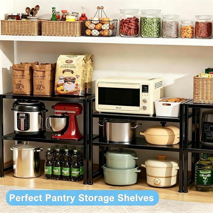 2-Tier Expandable Metal Storage Shelves,150LBS Heavy Duty Shelving Units and Storage For Small Appliance,Adjustable Pots and Pans Organizer Rack Shelf For Kitchen Under Cabinet Pantry Warehouse Garage - Image 8