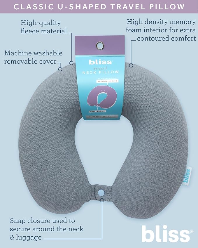 Bliss Neck Pillow Lightweight U-Shaped High Density Memory Foam | Structured Support for Rest on Flights, Car Rides or at the Office, Snap Closure Clips to Your Bag for Easy Carrying - Image 4