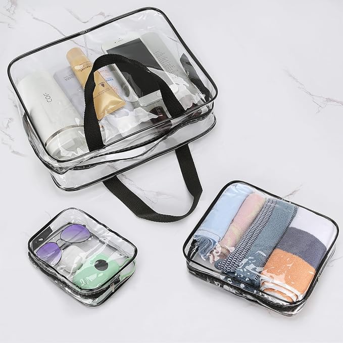 HAOGUAGUA 3 Pieces Large Clear Travel Bags for Toiletries, Waterproof Clear Plastic Cosmetic Makeup Bags, Transparent Packing Organizer Storage Bags (Black) - Image 4
