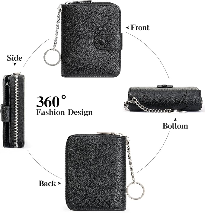GAEKEAO Women's Leather Wallet RFID Blocking Card Holder with Many Compartments Small Purse with Zipper Key Chain Wallets - Image 3