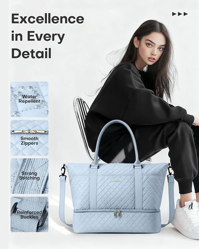 HOTOR Travel Duffel Bag - Weekender Bags for Women, Carry On Gym Tote Bags | with Toiletry Bag & Shoe Compartment, Overnight Bag for Travel Essentials and Travel Accessories, Blue, 15.8"×18.1"×8.7" - Image 7