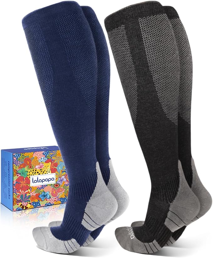 Comfortable Cotton Compression Socks | 20-30mmHg Ankle Arch Support Socks, Breathable Extra Cushion for Flying Travel Nurse, Graduated Support for Women Men by Lalapapa