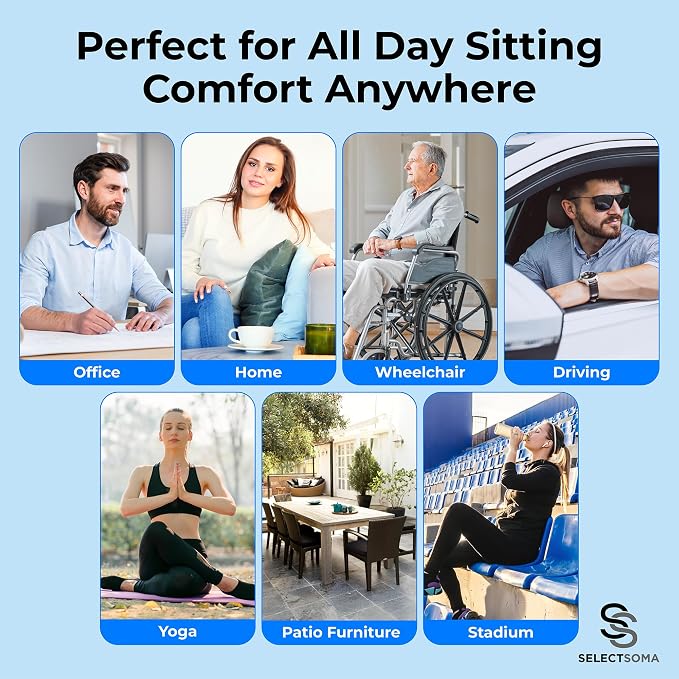 Gel Seat Cushion for Long Sitting, Pressure Relief for Sciatica, Tailbone, Coccyx & Back Pain, Office Chair, Wheelchair, Car & Truck – Travel with Handles Blue Gel - Image 8