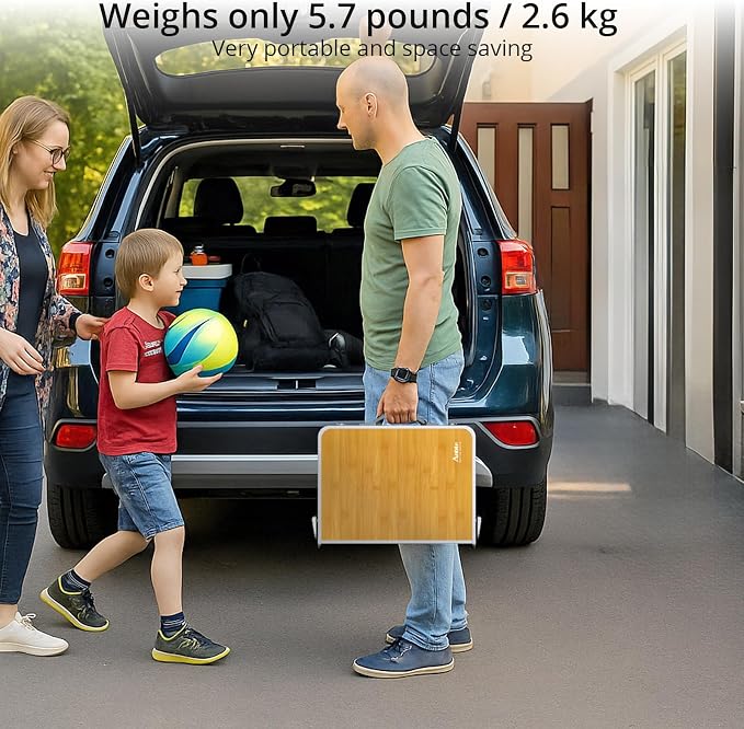 Anbte 2ft Camping Folding Table, 3 Adjustable Heights High 27.5", 24" x 16" | Aluminum Small Folding Table with Storage Net, Portable, For Outdoor Indoor Picnic Beach BBQ RV Travel Camp, Light Oak Grain - Image 7
