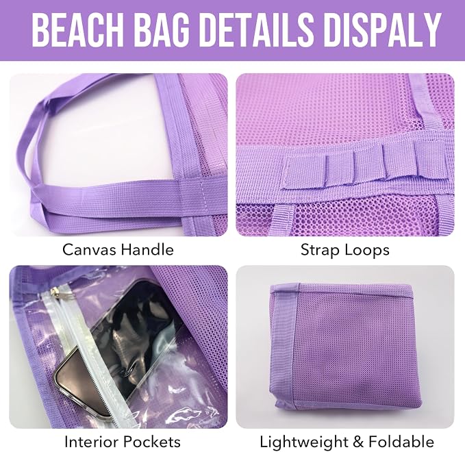 Large Mesh Beach Tote Bag, 9-Pocket Foldable Summer Vacation Beach Bag for Travel, Pool, Gym, Cruise - Image 6