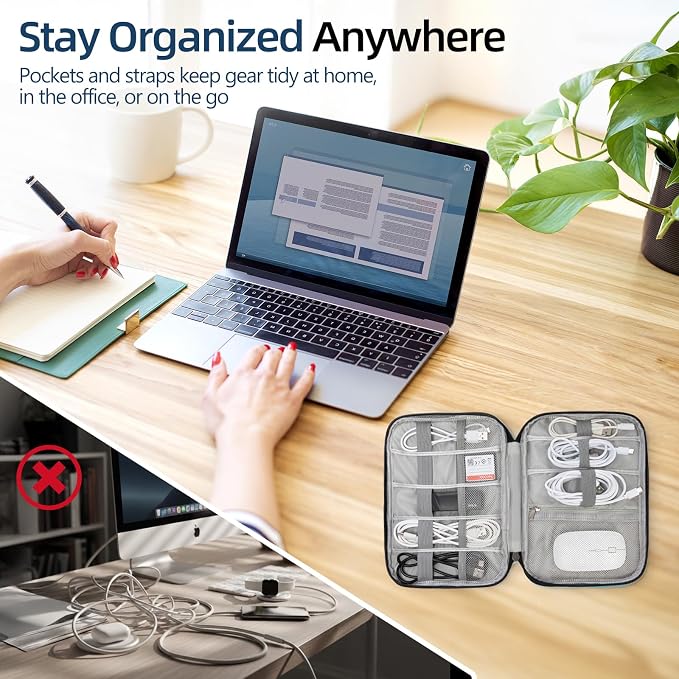Cable Organizer Bag, Electronics Case for Cords, Chargers & Tech | Organize cables, chargers and power banks with elastic loops, mesh pockets and a slim design for travel. - Image 6