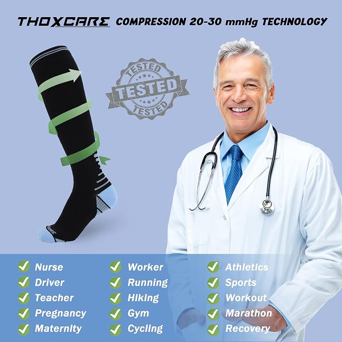 Compression Socks for Women Men 20-30 mmHg, Knee High Support Circulation Sock for Travel Sport Medical (1or 2Pair) - Image 7