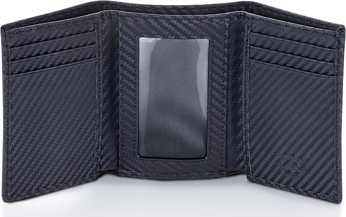 Stealth Mode Trifold Leather Wallet for Men with RFID Blocking (Carbon) | Top Grain Napa Leather, 9 Card Slots, ID Window, Gift Box – Gift for Dad, Husband, or Son by StealthModeWallets