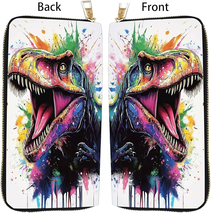 Women's RFID Blocking PU Leather Zip-Around Wallet, Large Capacity Clutch with Phone Holder, Travel Purse & Card Organizer with Removable Wristlet,Watercolor Dinosaur - Image 5