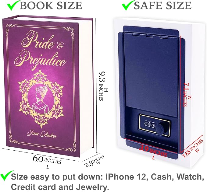 Pride and Prejudice Book Safe with Real Pages, Combination Lock Secret Box | Hidden safe box and hollow storage compartment for cash money. Decorative book box stash case for passport savings. - Image 8